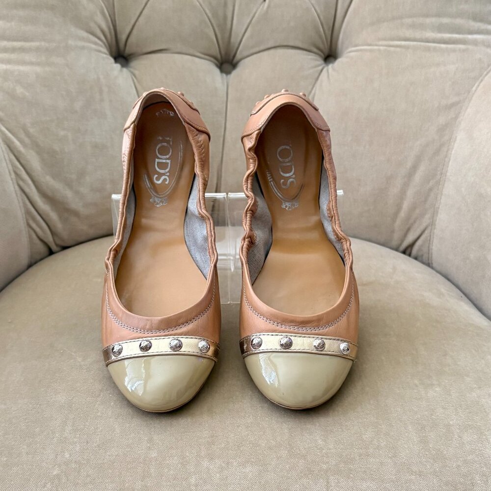 Auth. TOD'S Italy Genuine Leather & Patent Gommino Ballet Scrunch Driving Shoes